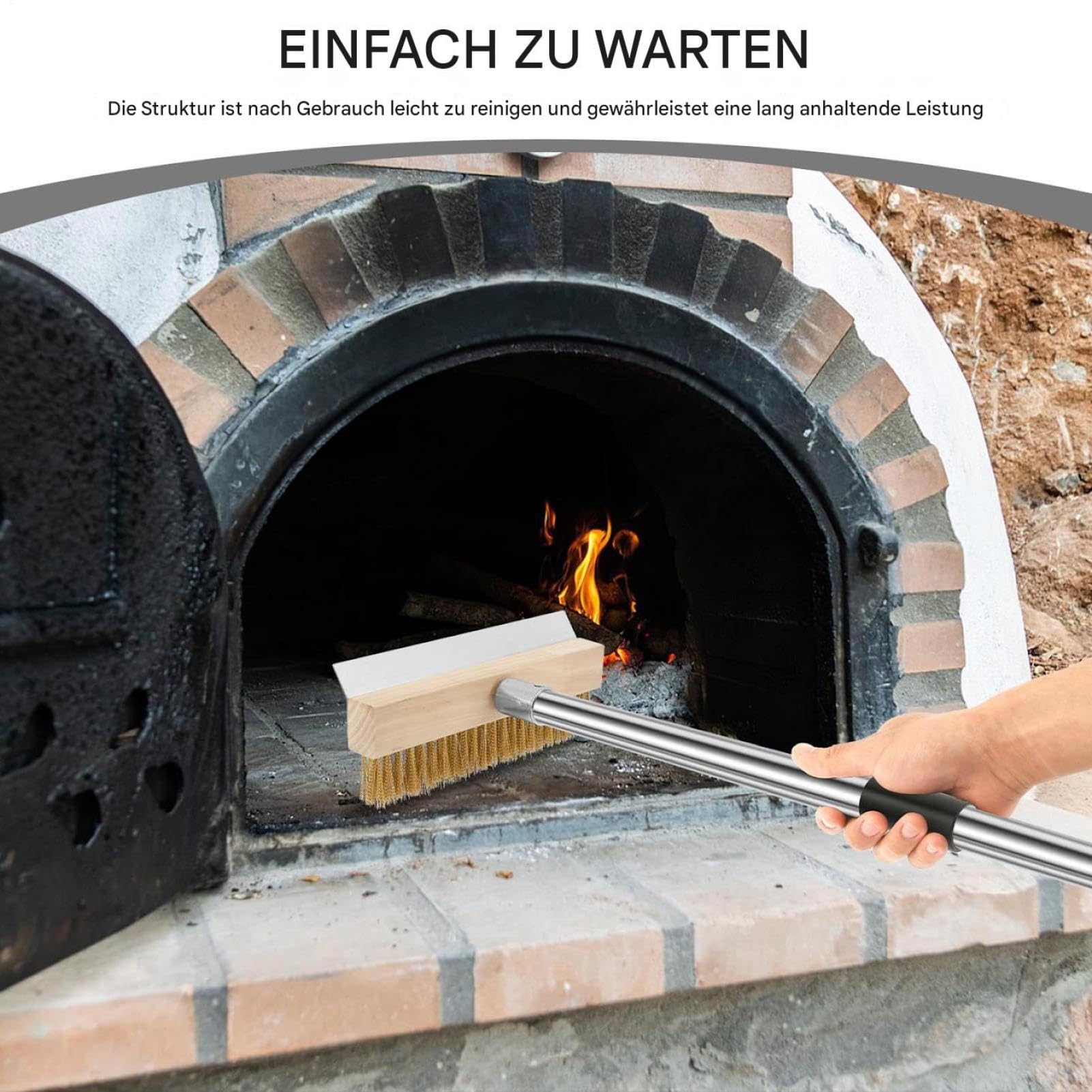 Cepillo Limpiador para Horno Rascador Integrado Resistente Al Calor | Cepillo Pizza Cerdas Latón 149 cm Para Cocina Exterior Restaurante Barbacoa Ahumador Mujeres Hombres