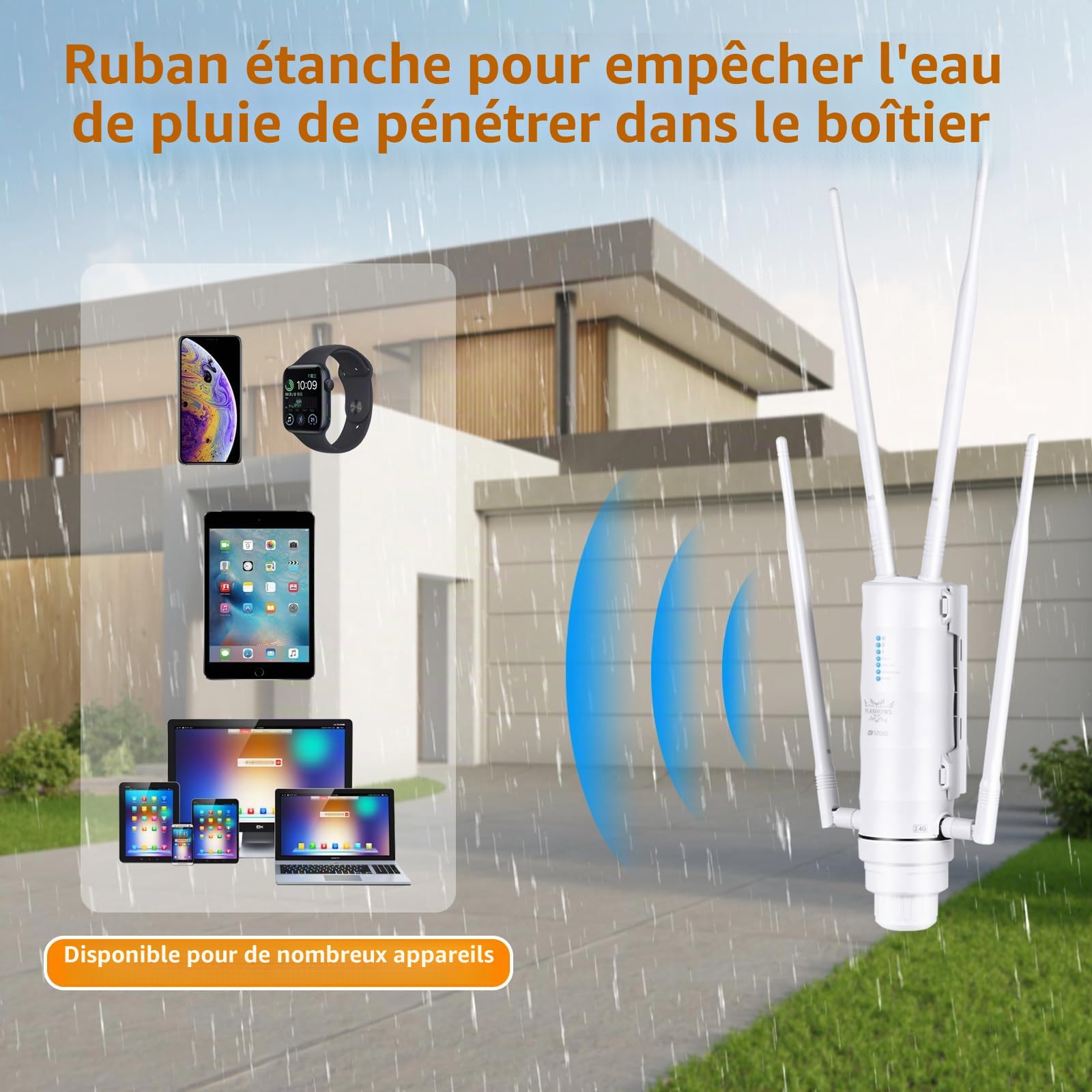 Répéteur WiFi Extérieur AC1200 Antenne WiFi Longue Portée IP65 PoE | Amplificateur WiFi Extérieur puissant Double bande 2.4GHz 5GHz Point d’accès sans fil pour caméra jardin garage terrasse