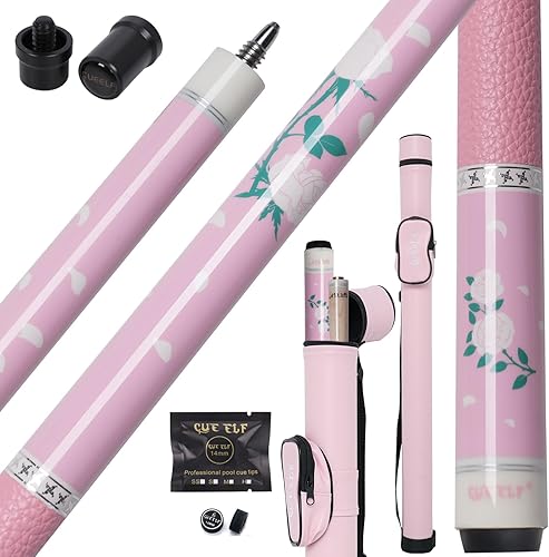 Vista 10 de Palo de Billar Rosa de 58 Pulgadas con Mango de Arce Canadiense Palos de Billar Profesionales Regalos para Mujeres y Damas Rosado/Azul,Rosado,Flor