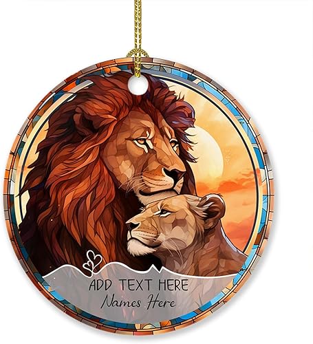 Adorno personalizado para parejas, el señor y la señora león juntos, regalo para novio y novia, adorno de Navidad 2023 con texto personalizado con