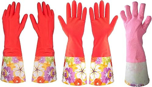 Guantes de limpieza de goma de cocina con forro cálido para el hogar espesamiento PU impermeable lavavajillas guantes de látex grandes 2 pares