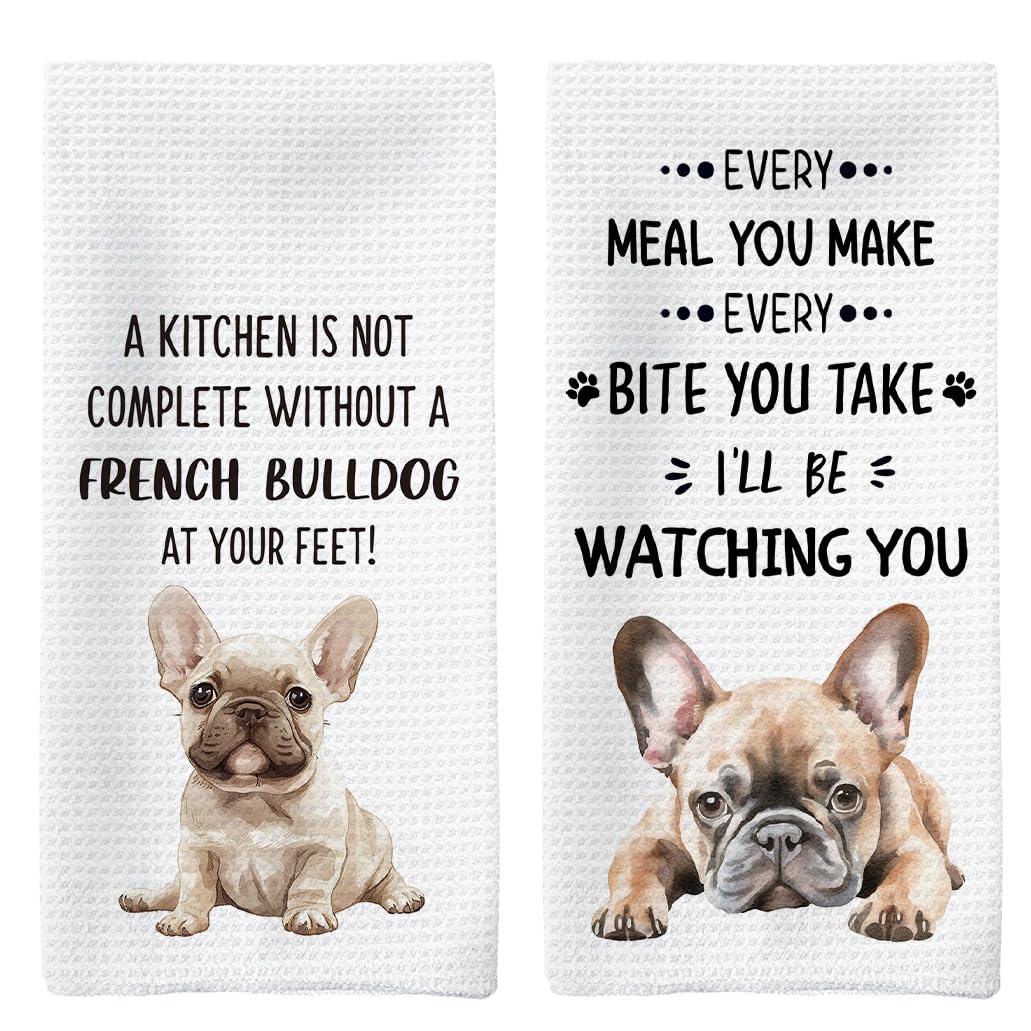 Tzhim French Bulldog Gifts Kitchen Towels Set of 2, Frenchie Mom Gift, French Bulldog Gifts for Women Dish Tea Towels for Kitchen, FrenchBulldog Hand Towels, Dog Kitchen Bathroom Decor, 16x24inch — image 1