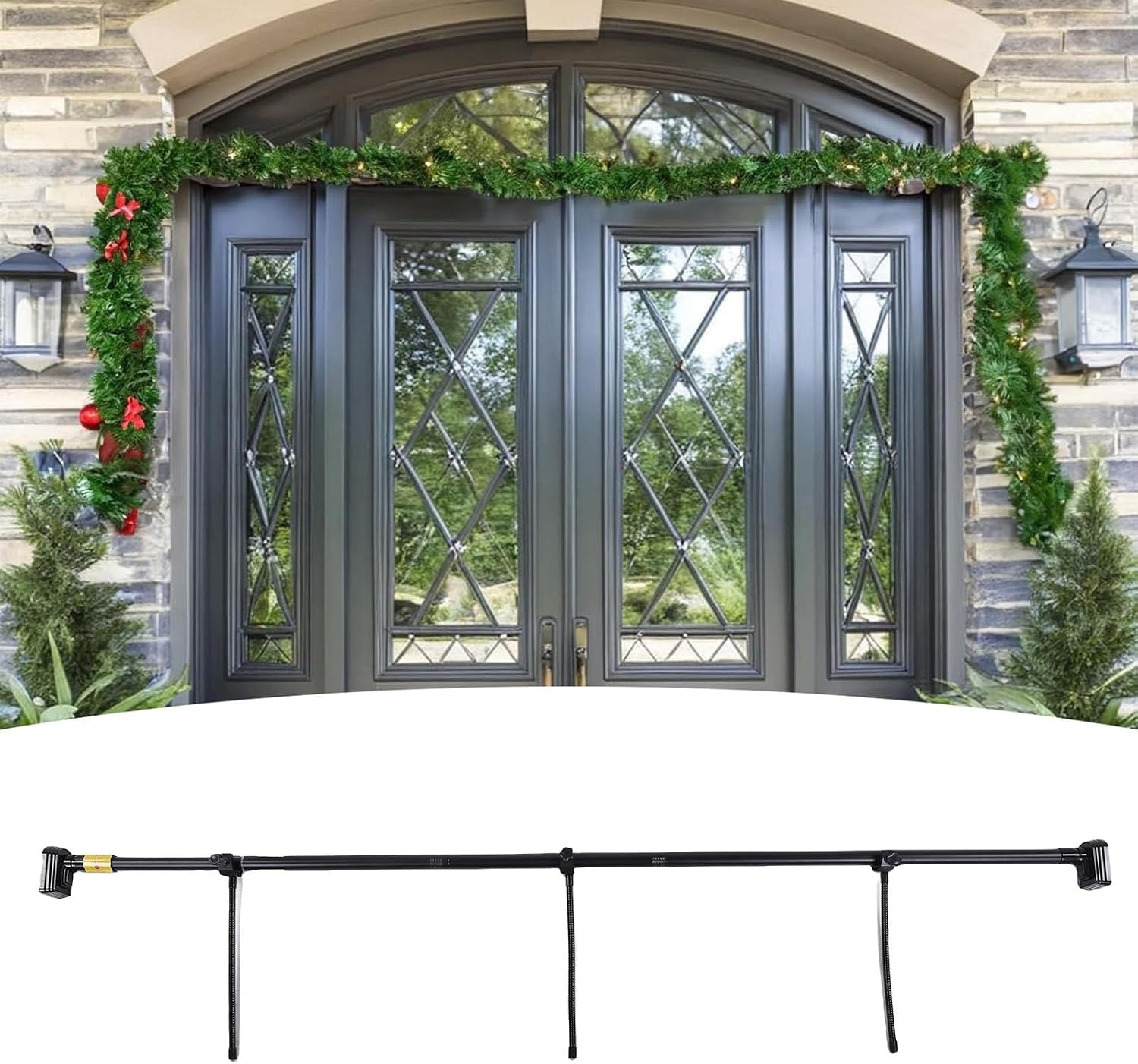 Adjustable Over The Door Garland Hanger, Heavy Duty Wreath Hanger for Front Door No Nails or Screws No Damage Fits Door Frame 31.5 to 67 Inch Depths