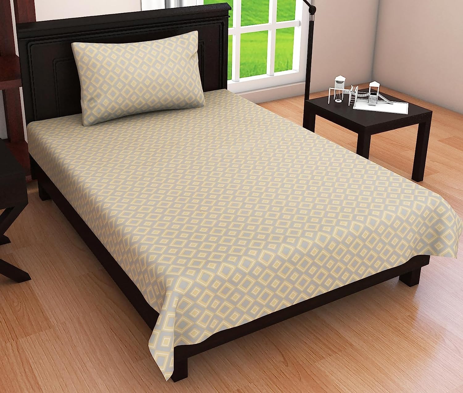 RUSTIC LINEN Super Soft Brushed Microfiber Cotton Single Bedhseet with 1 Pillow Cover,Bedsheet 60X90(Inches) Pillow Cover 17X27(Inches) Bedsheet for Single Bed (Yellow Geo, Single) (B0BXJGKQY1) Amazon Price History, Amazon Price Tracker