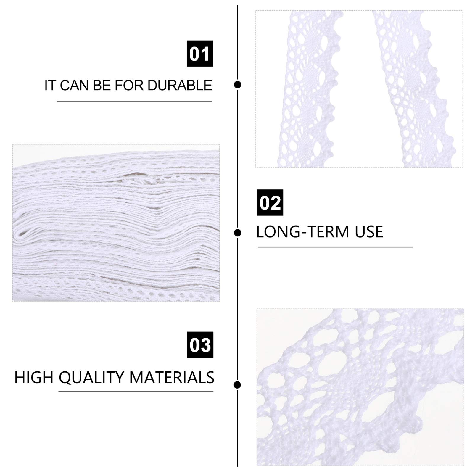 Fettuccia in Pizzo di Cotone Bianco 25 Yards per Cucito | Motivo Floreale, Rotolo da 25 Yards, Adatta per Decorare Borse e Abbigliamento