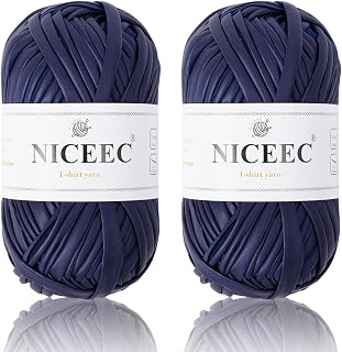 NICEEC 2 Skeins Metal T-Shirt Yarn Single-Side-Dark Blue