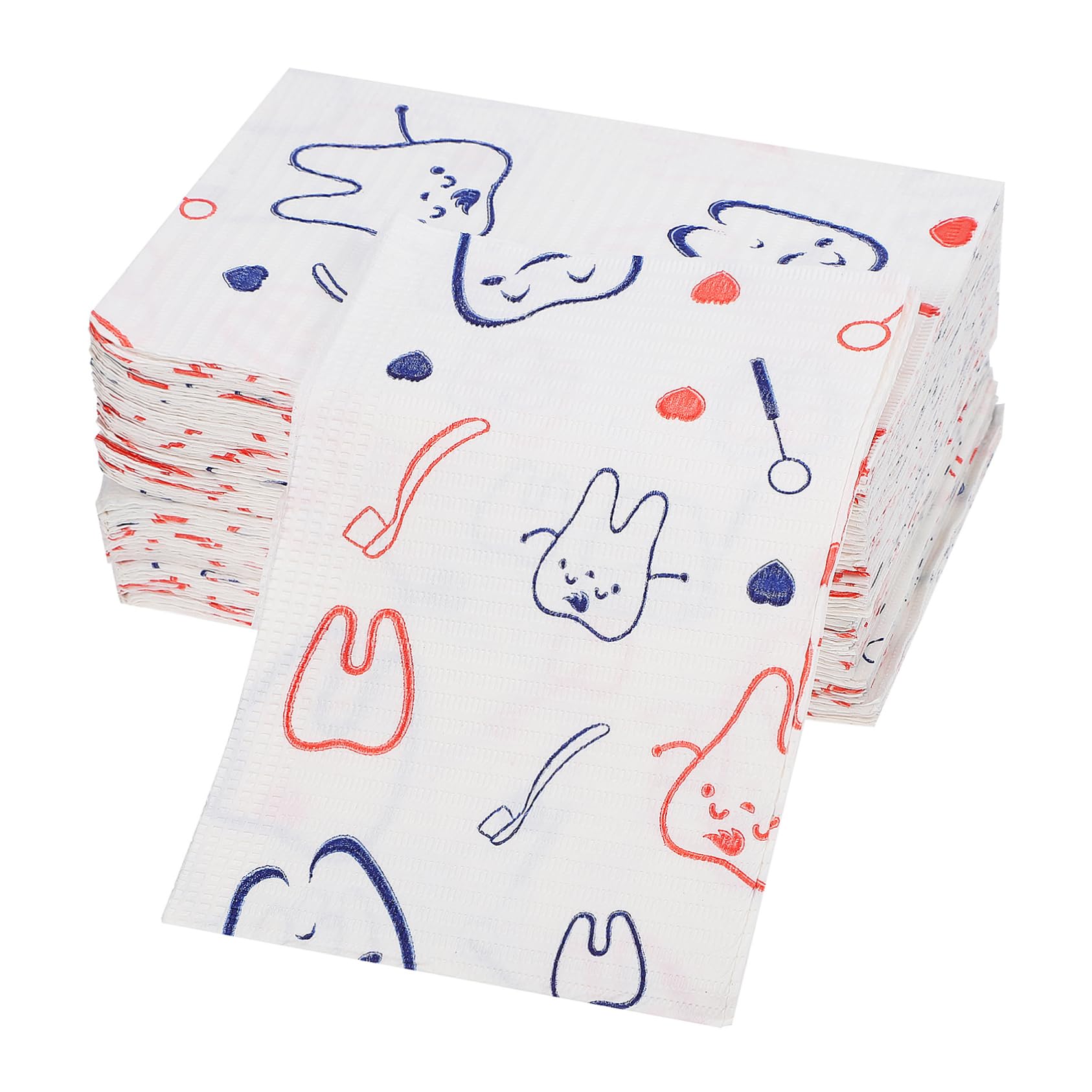 Anneome 80pcs Disposable Bibs Cute Tooth Patterns Absorbent Two Material Backing for Patient Comfort and