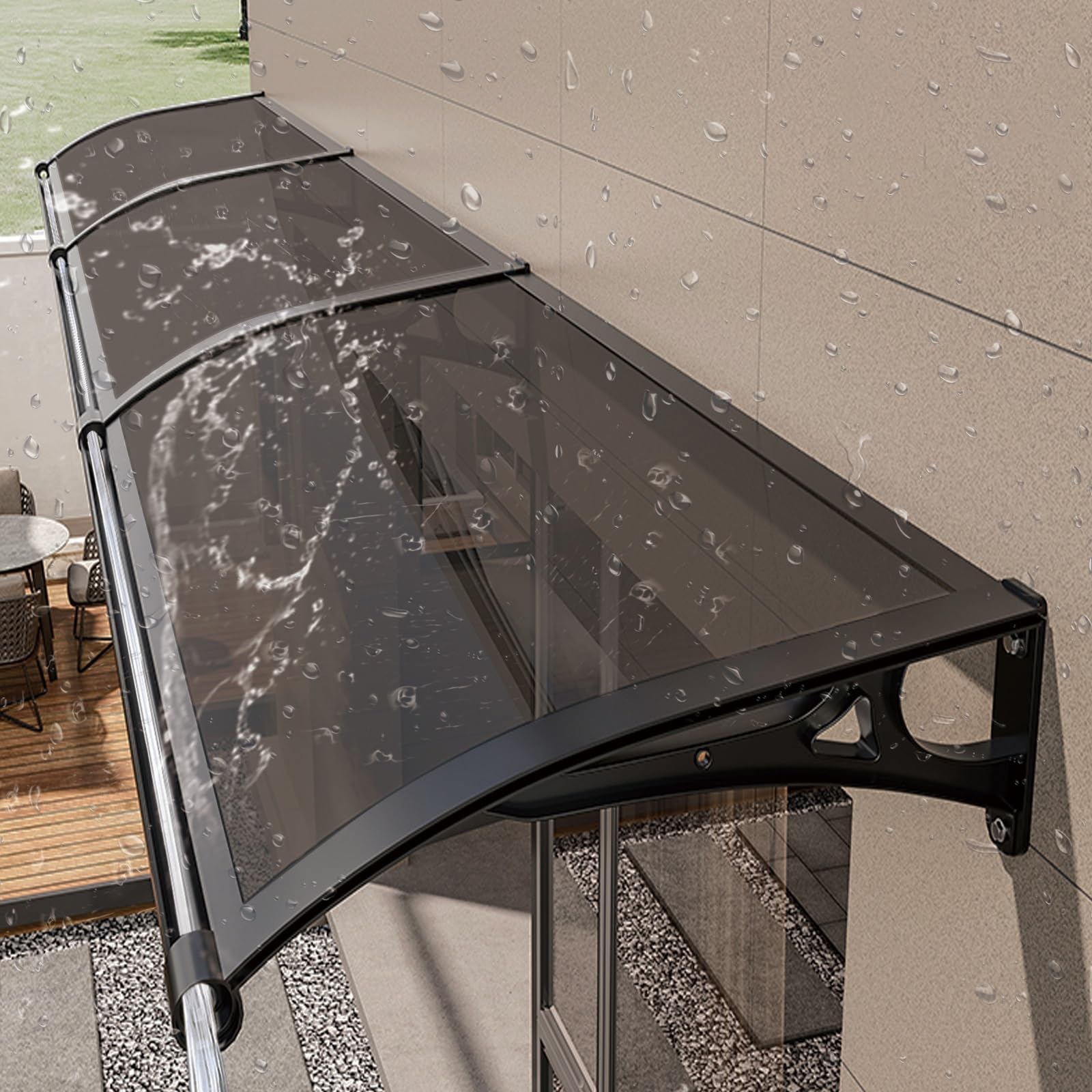 Exterior modern front door awnings,awning for door entrance with Aluminum Bracket,overhang awning for windows,polycarbonate awning & canopies,with rain gutters,rain snow UV Protection.(L60*W120cm/L24*