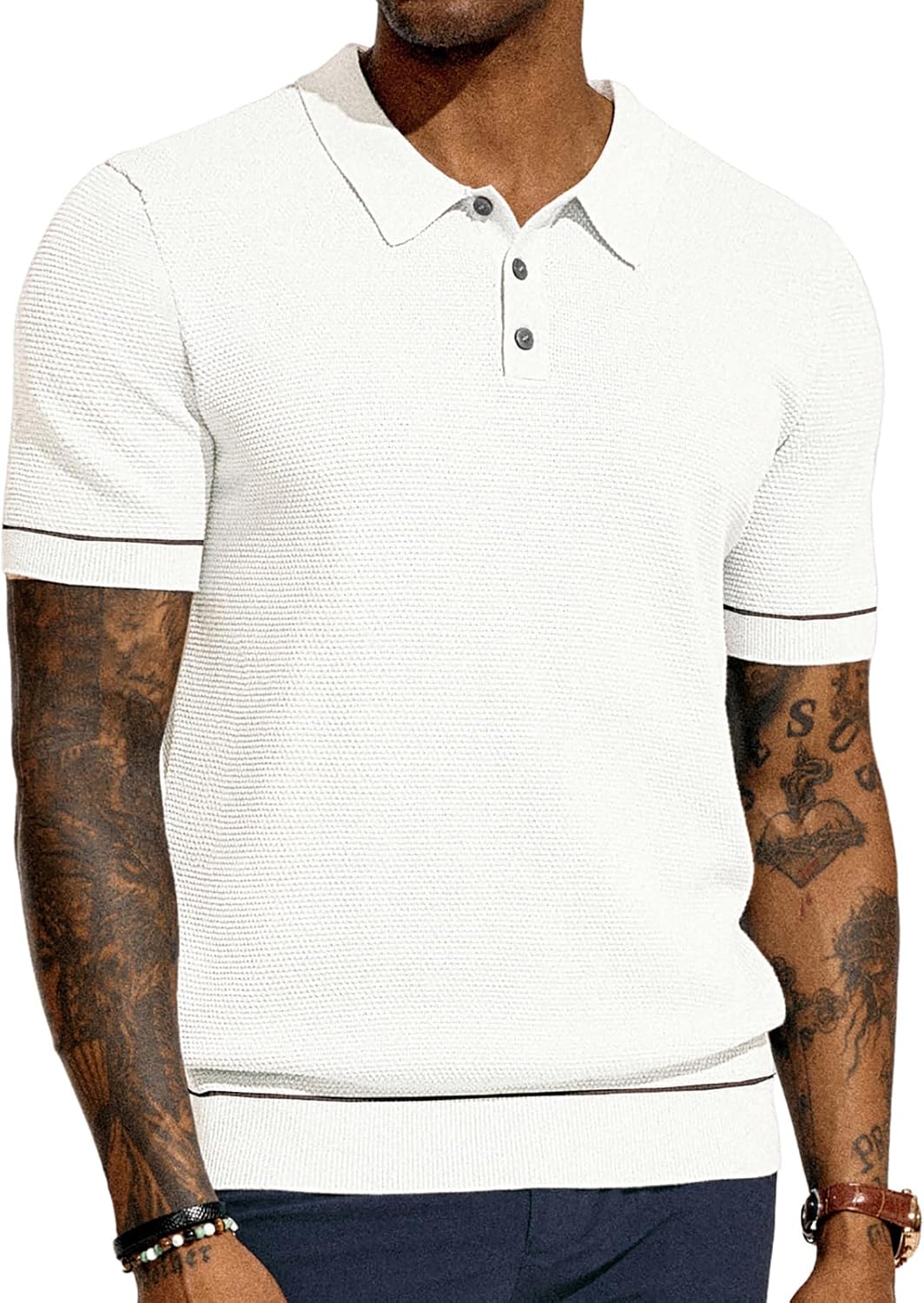 PJ PAUL JONES Mens Knit Polo Shirts Short Sleeve Textured Polo Shirts Sretchy Regular Fit