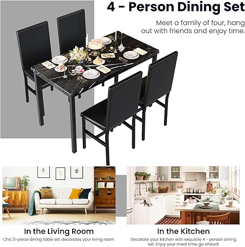 Miniatura 8 de Recaceik Juego de mesa de comedor para 4, mesa de cocina y sillas con mesa de mármol sintético y 4 sillas tapizadas de cuero para cocina, comedor,