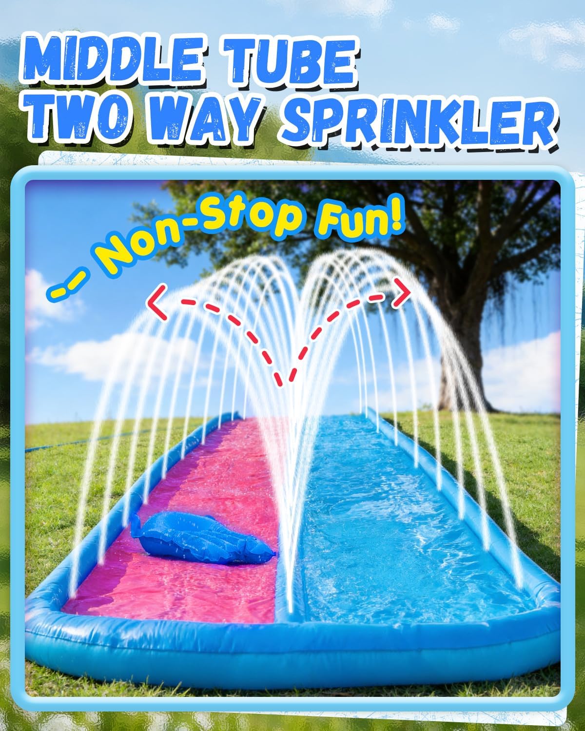 Spring Water 22ft Inflatable Slip and Water Slide for Kids, 2 Racing Lane Giant Slip n Water Slides for Backyard Heavy Duty with 2 Bodyboards, Outdoor Summer Water Toys Funs Sprinkler