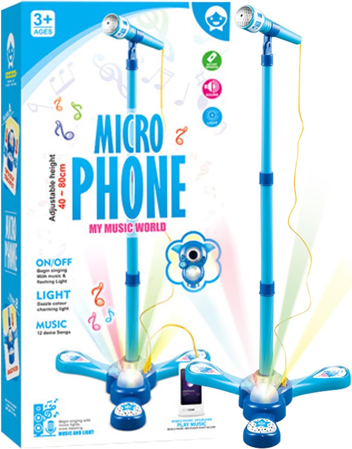 Echo Microphone for Kids, Light Interactive Stand, 53-89cm, Karaoke Toy, Music Microphone Toy, Adjustable Play Accessory, for Boys Girls Preschoolers, Kindergarten Students Family Friends