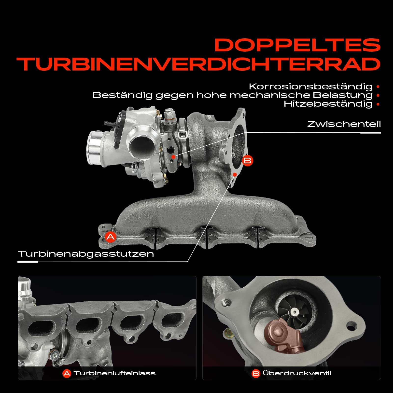 Frankberg Turbocompresor de escape de gases con juntas gasolina 55571798 | Compatible con: Insignia A Saloon G09, Cascada W13, Astra J P10, Insignia A Country Tourer G09, Astra K B16, Astra J GTC