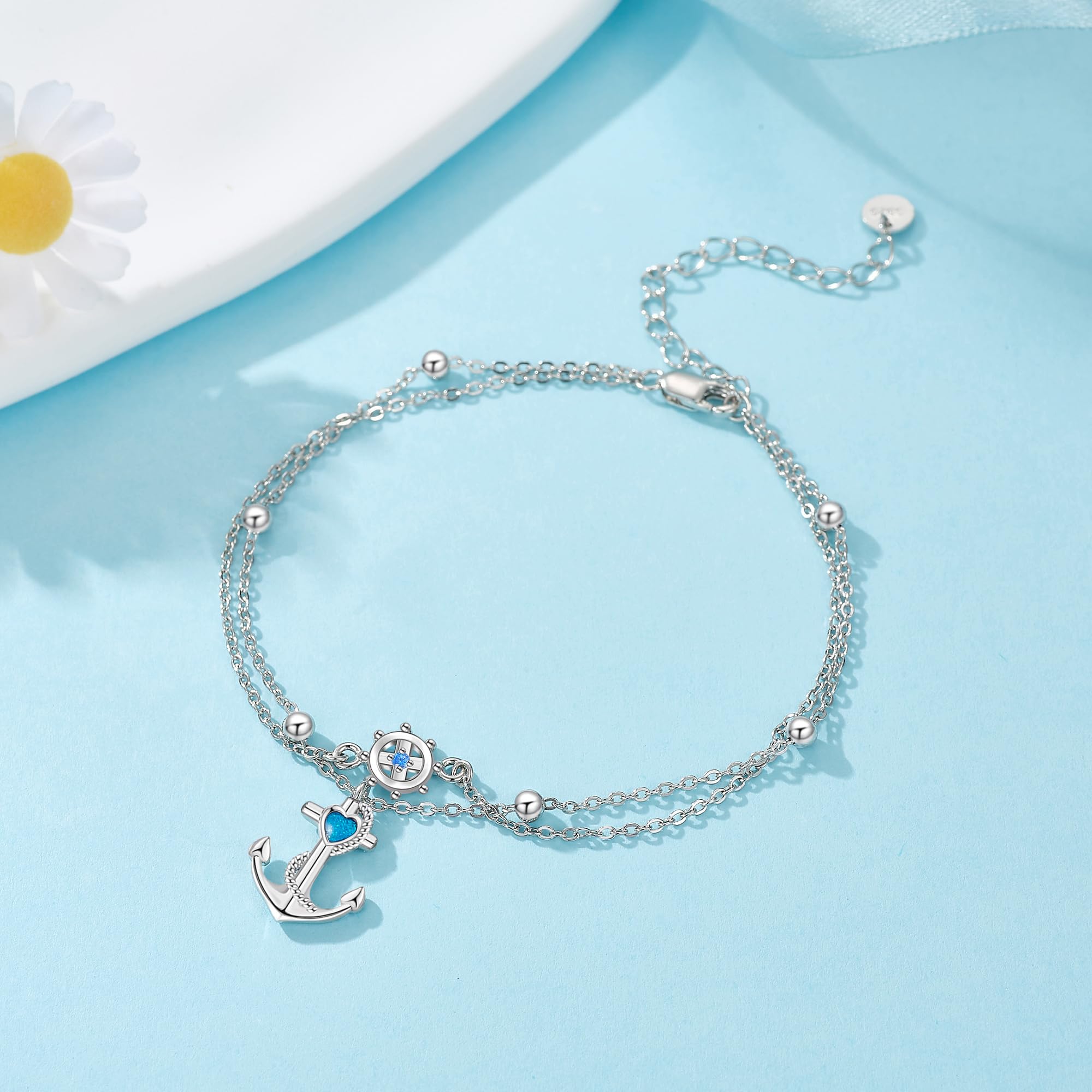 DAYLINLOVE Armband Strand-Fußkettchen für Frauen, verstellbarer Ankerkompass, nautische Seemannsketten für Mütter und Freundinnen