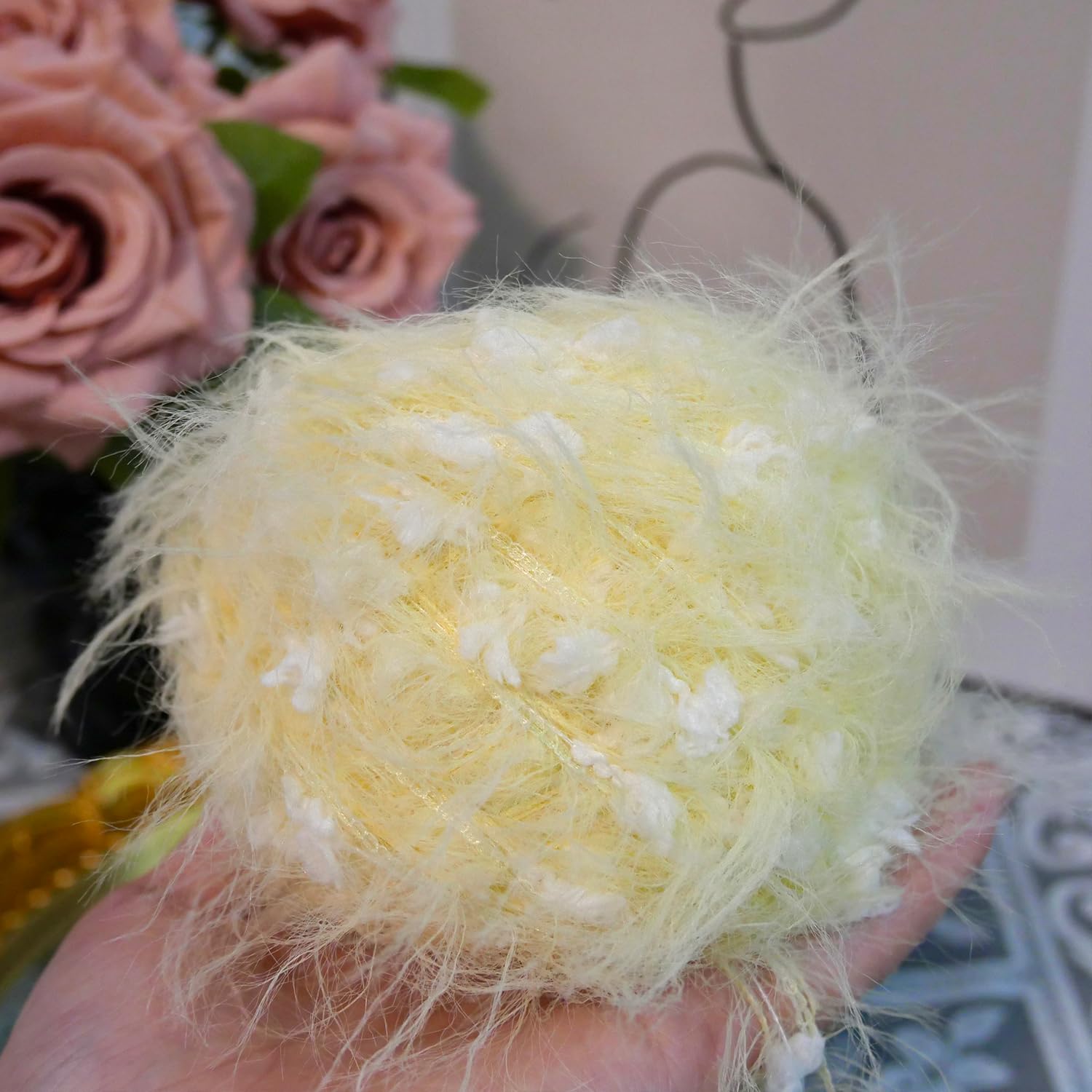 WWnYY Hand Spun Art Yarn 50g/Skein with Hand Blended Colorful Handmade for Jewelry Making, Junk Magazines Knitting Crafts Textile Decorative Tassels Card Making (Yellow White, 6 Pack of 50g/Skein) — image 1