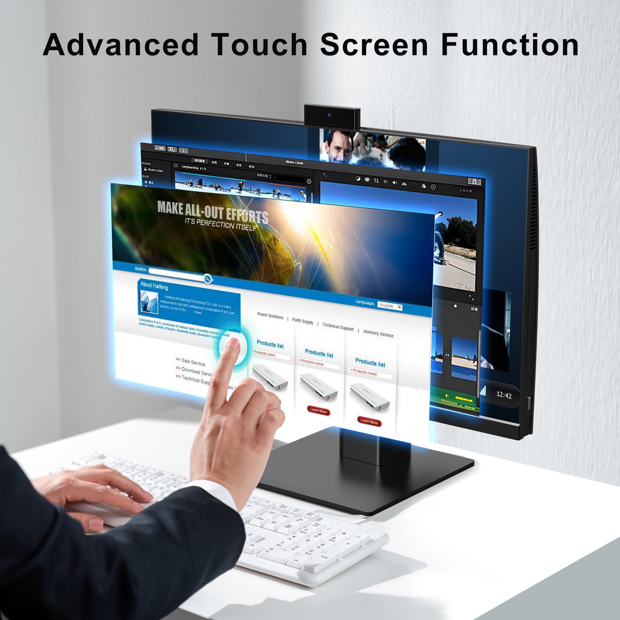 PC All-in-one Desktop Computer Touchscreen Core i7 (fino a 3,8GHz) 23,8'' FHD PC Tutto in uno 8GB RAM 512GB SSD Webcam pop-up Dual Band WiFi Blutooth Angolo dello schermo regolabile da -3° a 60°