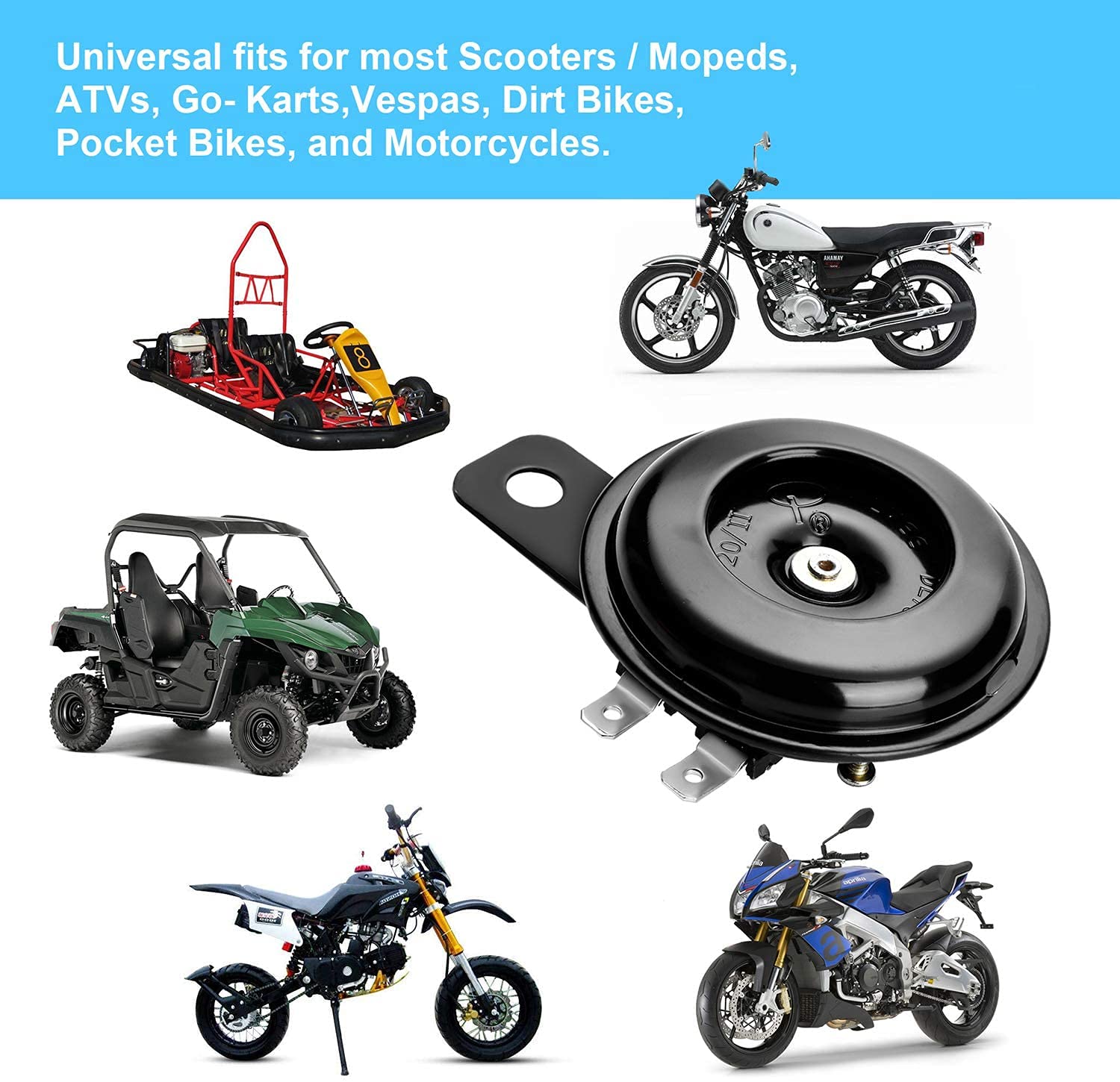 Clacson universale a forma di corno 12 V 105 db impermeabile metallo nero per moto auto camion