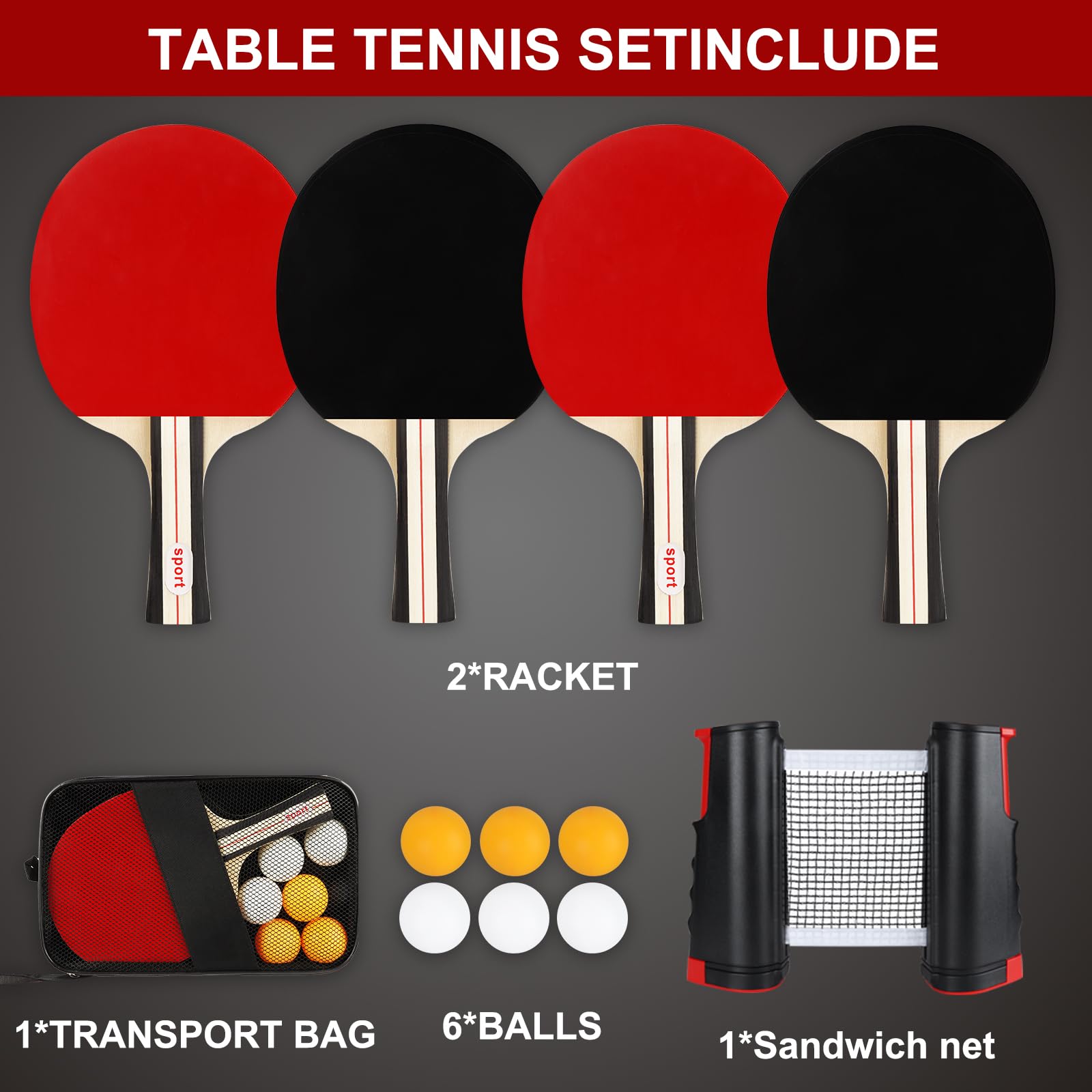Set Ping Pong Portatile KIMIGO - 2 Racchette, 6 Palline, Rete E Borsa - Per Interno Ed Esterno - Foto 7