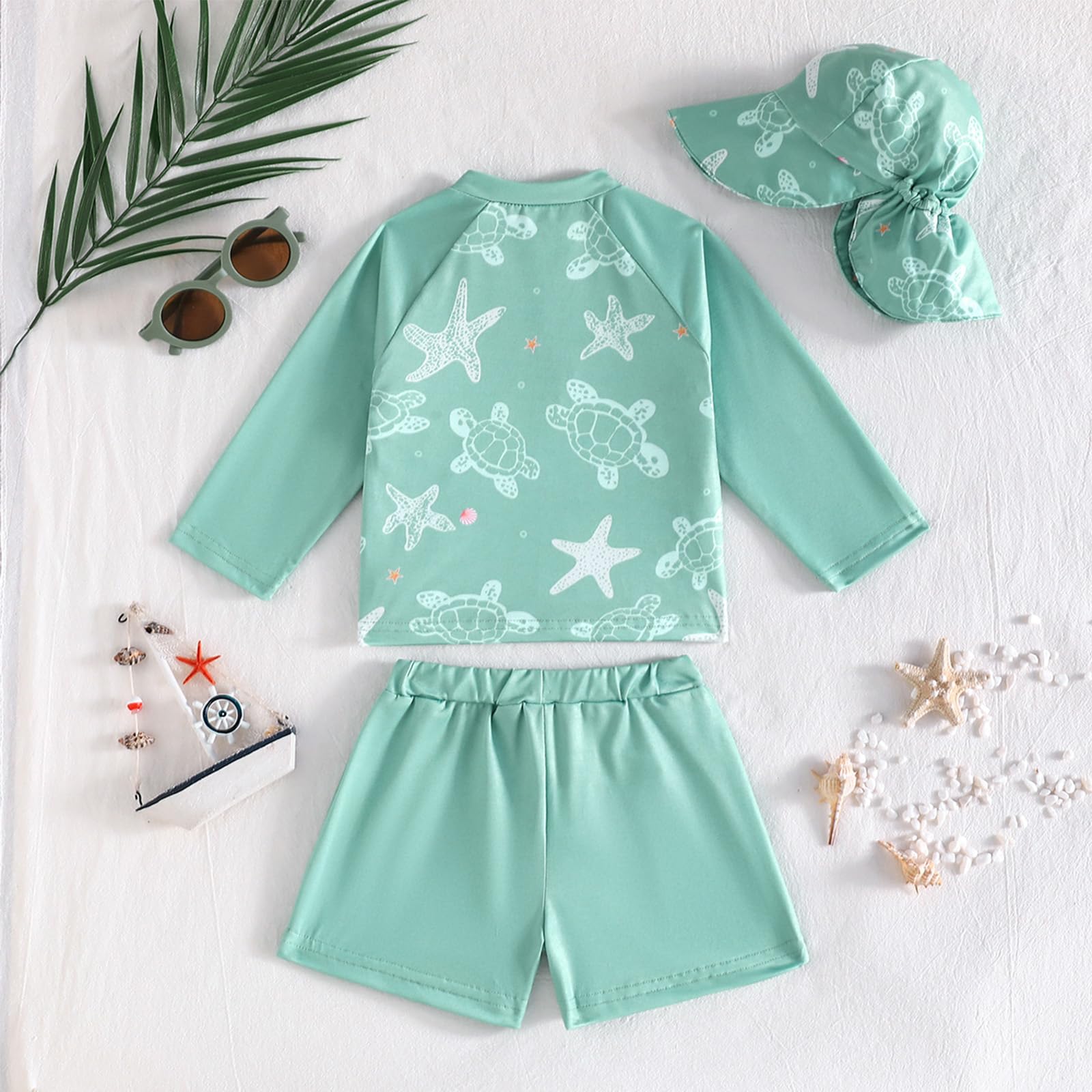 Conjunto de baño de Dos Piezas para niños pequeños Gorro Camiseta de baño de Manga Larga y Pantalones Cortos para la Playa la Piscina y Las Vacaciones