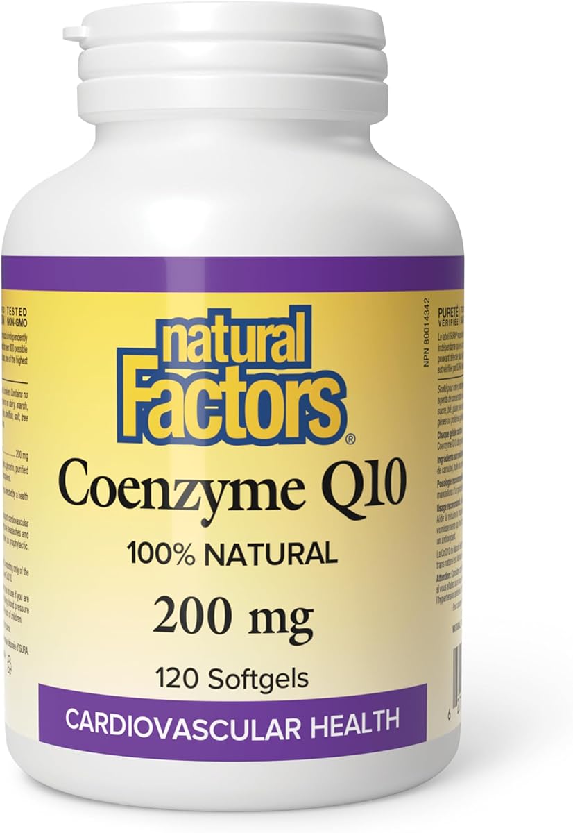 Natural Factors CoQ10 200 mg, 120 Softgels, 100% Natural, Supports Cardiovascular Health, Proudly Canadian