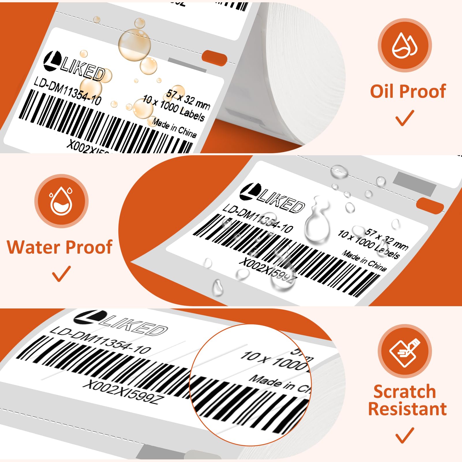 L LIKED 8 Rolls 57mm x 32mm Thermal Labels Compatible with Dymo 11354/30334 S0722540, Multi-Purpose Labels Compatible with Dymo Labelwriter 450, 4XL（1000 Per Roll）