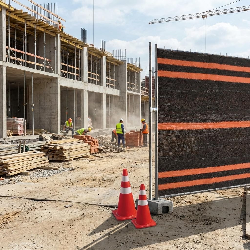 Suinga Malla Ocultación Obra 1,90x50 m | Negro/Naranja 90 gr | Delimita Zonas | Seguridad | Alta Resistencia | Uso Profesional