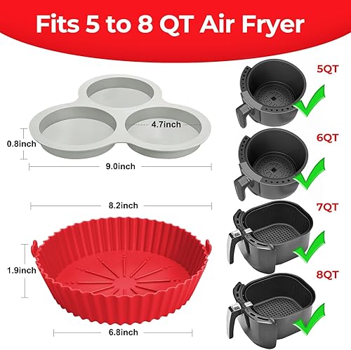 Miniatura 6 de Molde de silicona para magdalenas, molde para freidora de aire para horno de 5 a 8 cuartos de galón, reutilizable, antiadherente (2 paquetes)