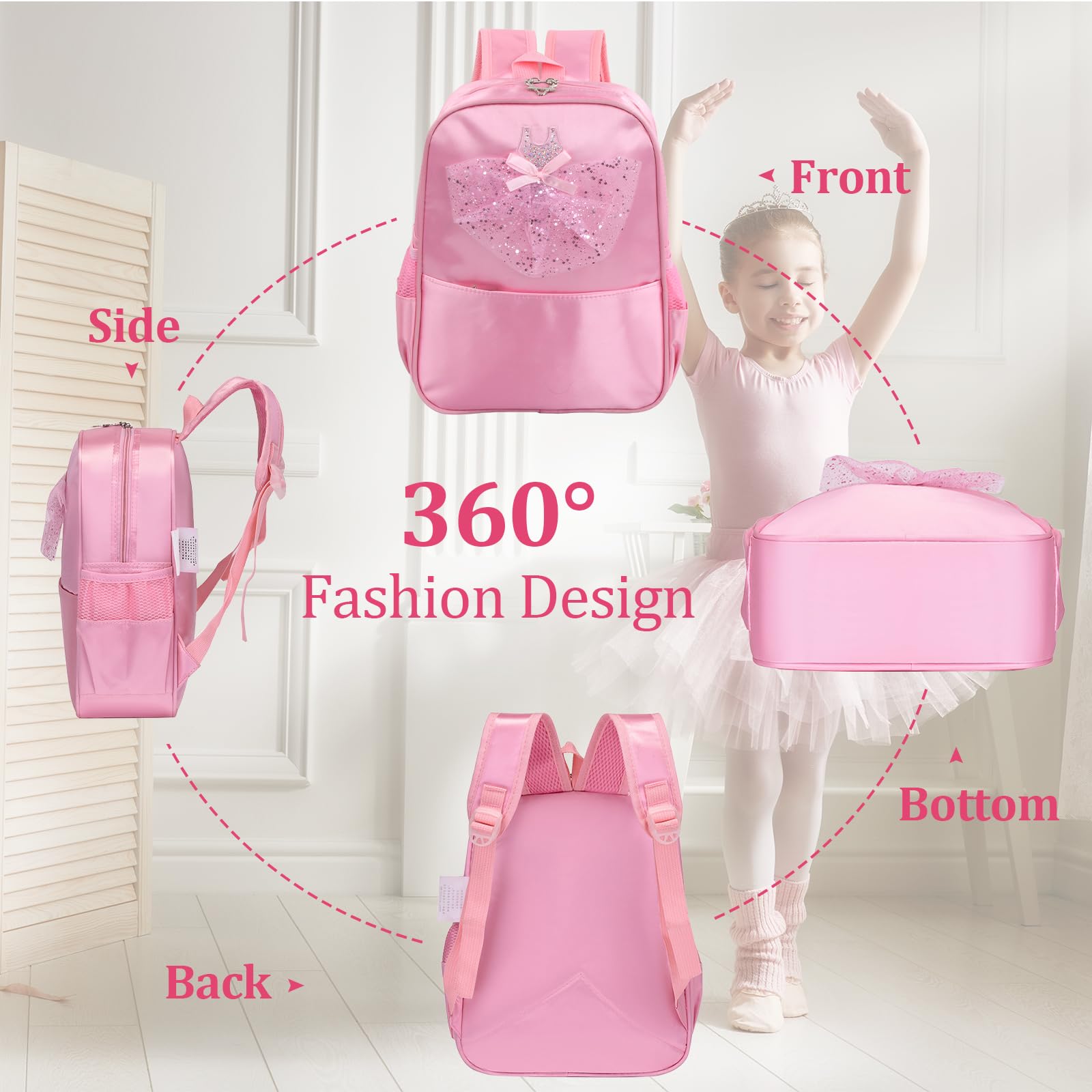 Borsa da Danza Balletto, Principessa Borsa da Ballo Ragazze Zaino Danzante Borsa della Ragazza per Balletto Sport Ginnastica Nuoto Scuola All'aperto Viaggio Yoga