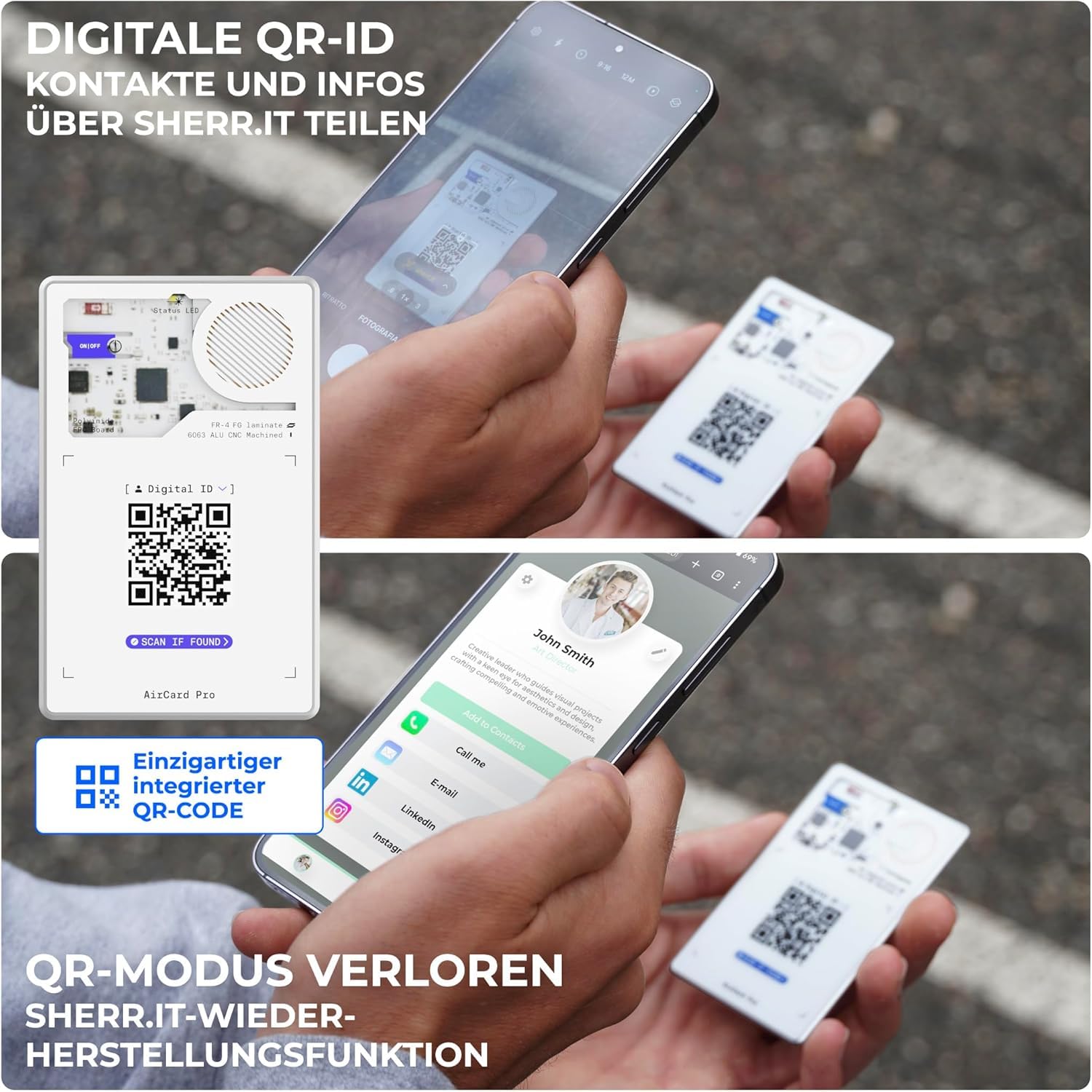 Rolling Square AirCard Pro – Bluetooth Tracker Karte Für Android Google Find Hub, Tracking Card mit Kabellosem Laden und Digitaler ID, Ultradünnes Technik-Gadget für Portemonnaie oder Reisepass