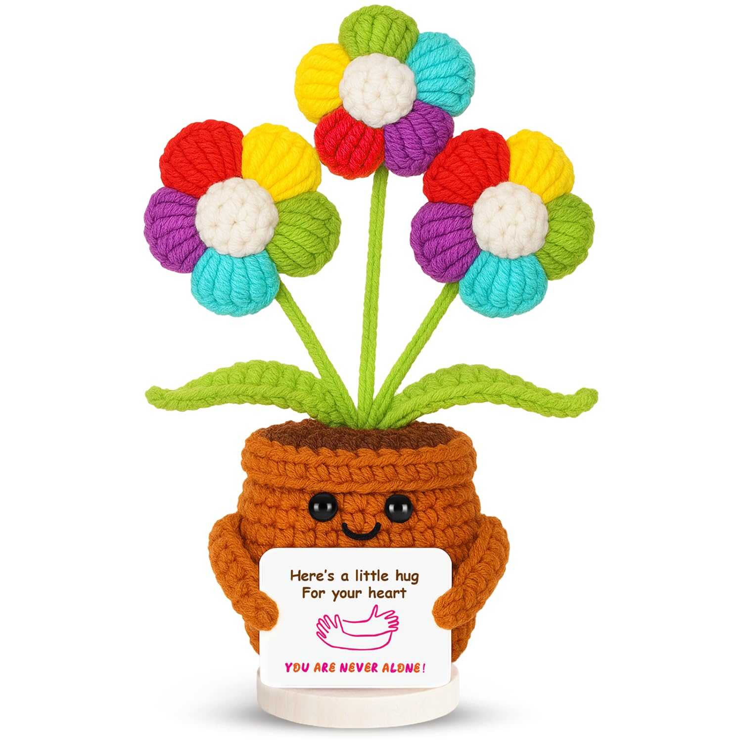 Hug Daisy – Handmade Crochet Support Flower, Colorful Knitted Plant with “Here’s a Hug” Card, Gift for Birthday, Graduation, Get Well, Holidays &amp; Encouragement