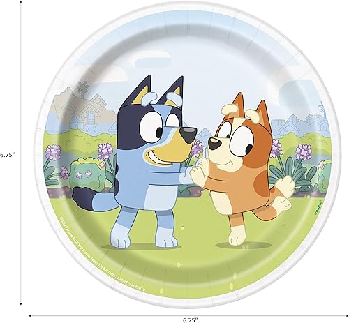 Vista 3 de Unique Bluey - Suministros para fiesta de cumpleaños, decoraciones de Bluey, platos Bluey Servilletas Bluey Vajilla - Sirve 8