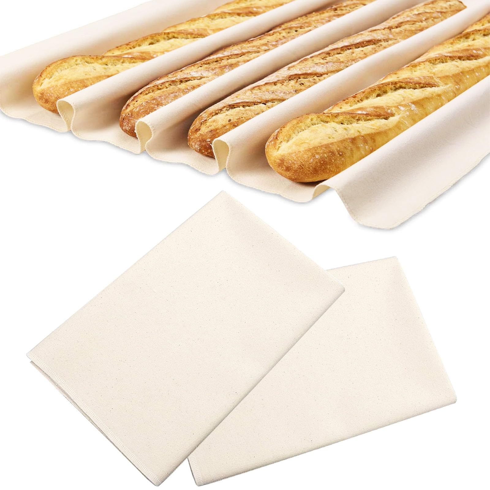 Bakers Bread Fermented Cloth, Bread Baking Cloth, Tea Towels for Baking Sourdough, Reusable, Bakers Couche for Rolling Dough, Making Baguette Loaf and Pastries, 2 Pieces, 75 x 45 cm