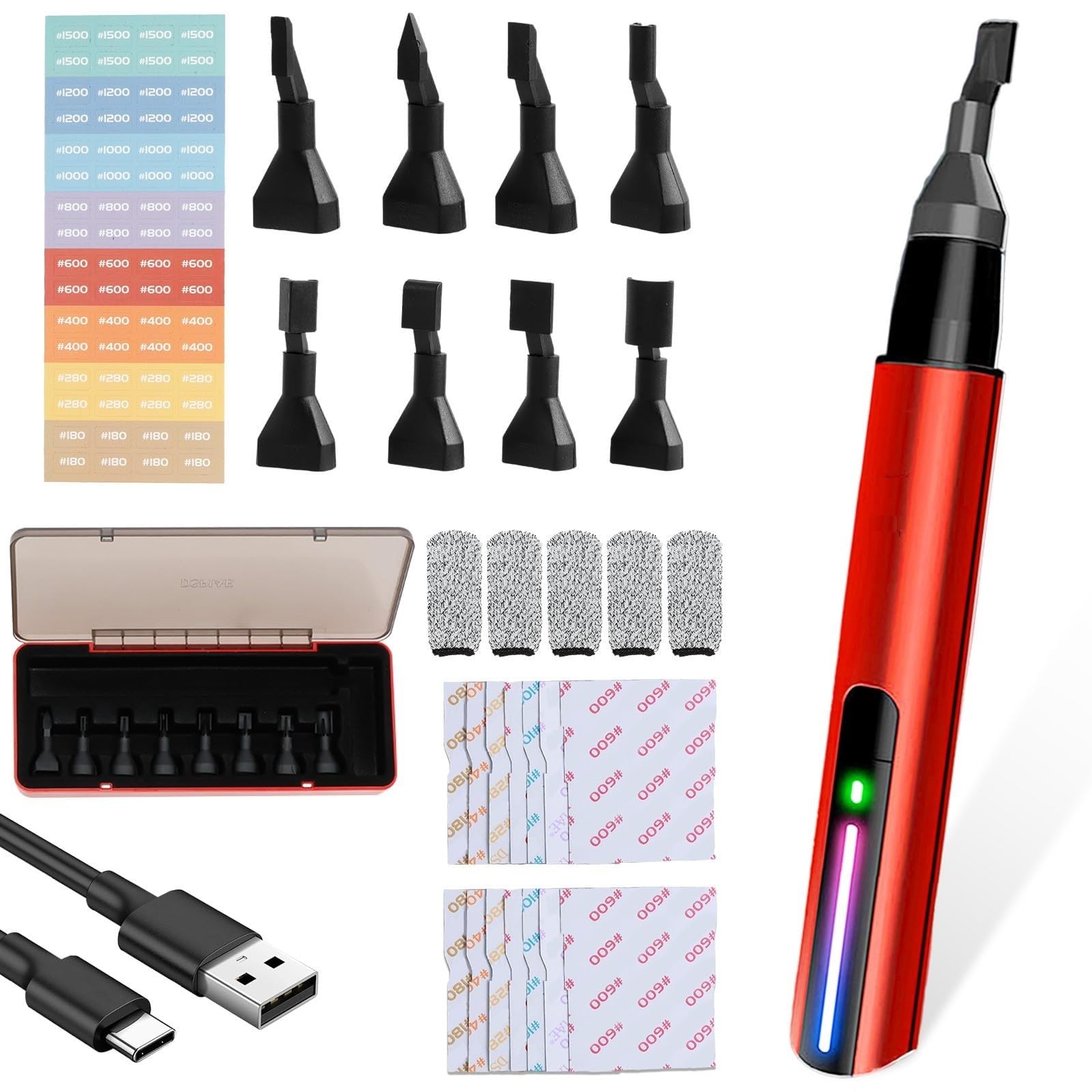 LZVXTYM Reciprocating Sander, Mini Detail Sander Tool, USB Quick Charging Electric Sanding Pen with 8 Sanding Heads 3 Gears Adjustable Polishing Machine for Grinding Polishing Crafts,Projects Surface