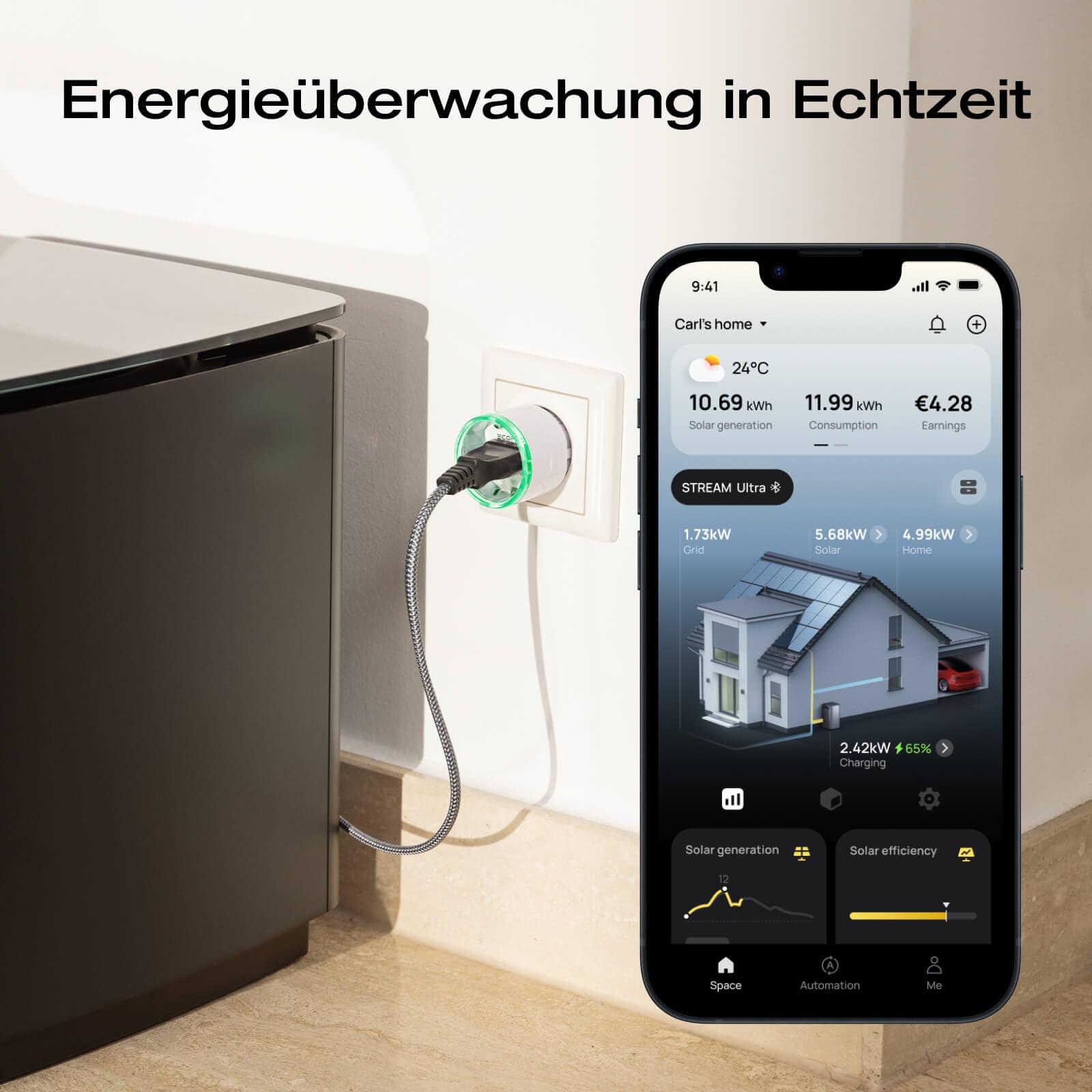 EcoFlow x Shelly Smart Plug, WLAN-Steckdose, Energieüberwachung in Echtzeit & automatische Energiezuteilung, Fernsteuerung per App, kompatibel mit EcoFlow STREAM Serie