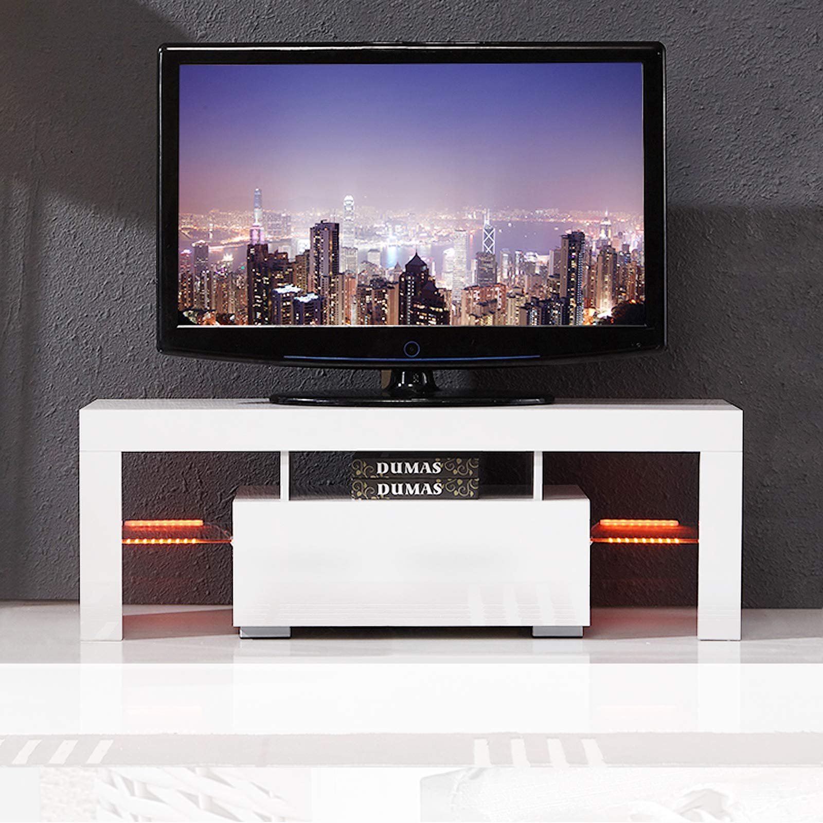 Buy mecor Modern White TV Stand with LED Light, High Gloss TV Stand for