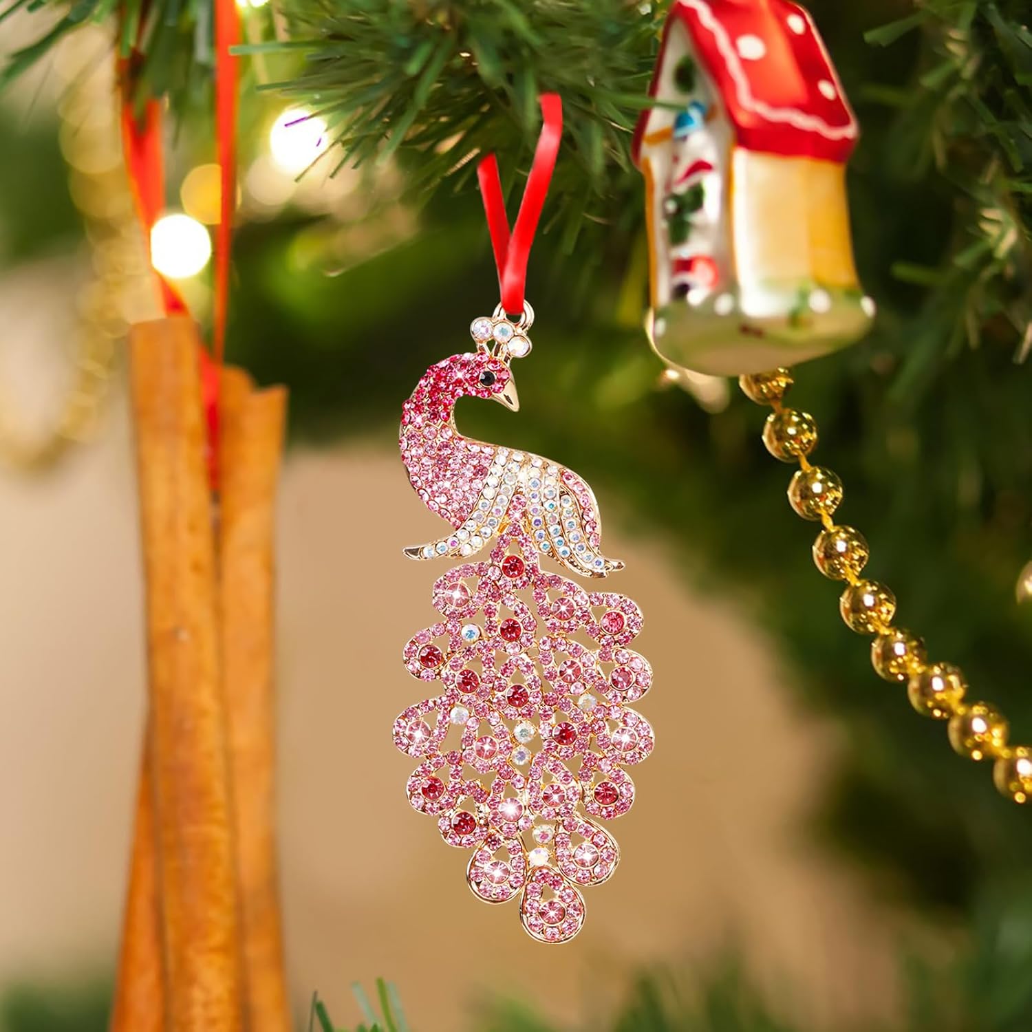 SICOHOME Peacock Christmas Ornaments - Pink Peacock Ornaments for Christmas Tree Hanging Christmas Ornaments Bird Decorations Keepsake Gifts for Women Girls - Image 3