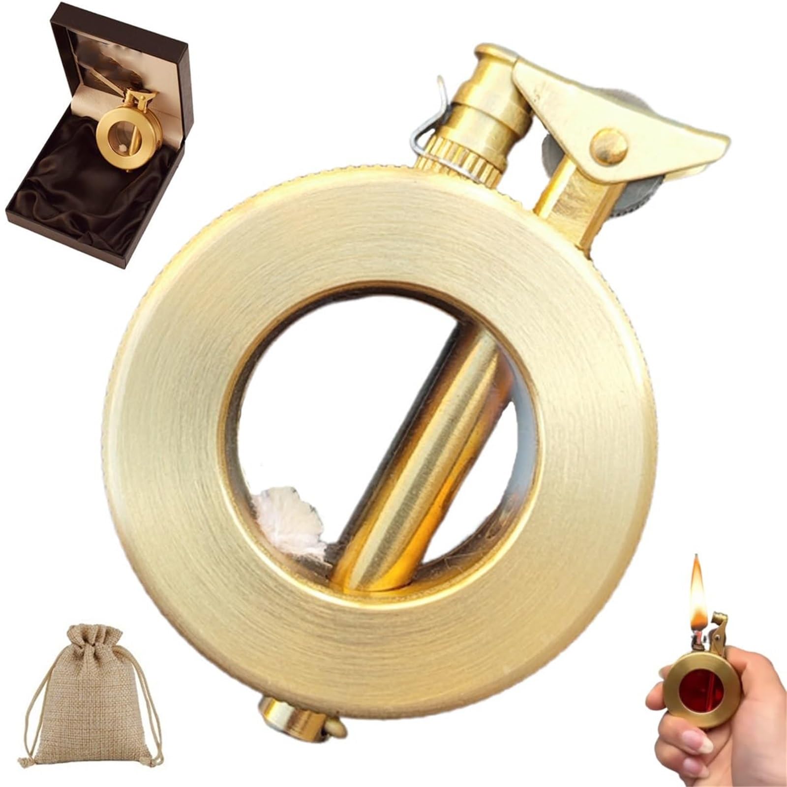 Vollacury Men's One Color Retro Copper Kerosene Lighters, Vintage Steampunk Trench Lighter, Unique Cool Ring Lighters For Antique Grinding Wheel Lighter For Collection Gift