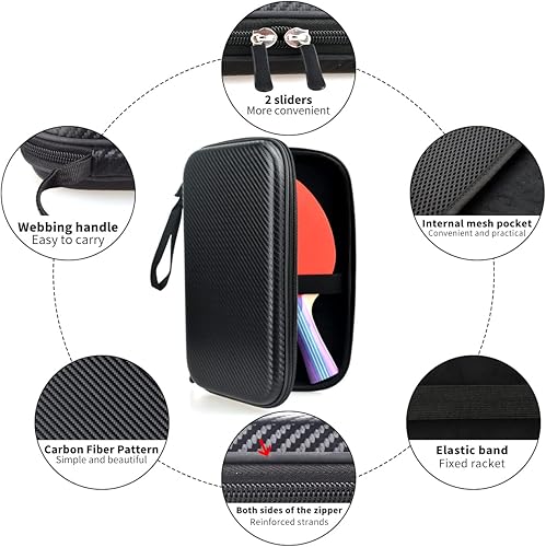 Miniatura 4 de Rintifia® Funda de ping-pong para palas de ping pong, bolsa de almacenamiento rígida para 2 paletas y múltiples pelotas - anticaídas, antidesgaste -