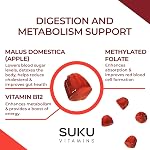 SUKU Vitamins Sugar-Free & Sugar-Alcohol-Free Keto Apple Cider Vinegar Gummies with Mother | 1020mg per Serving | ACV Gummies with B12 | Metabolism Gummies for Healthy Gut, Digestion & Energy Boosting