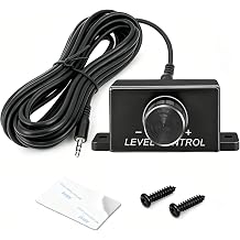 Universal 3.5mm Jack Port Remote Bass Knob Replacement,Car Audio Amplifier Volume Control Knob with Double-Sided Adhesive,Subwoofer Level Controller System Upgrade for Amp,16Ft Cable and Screws