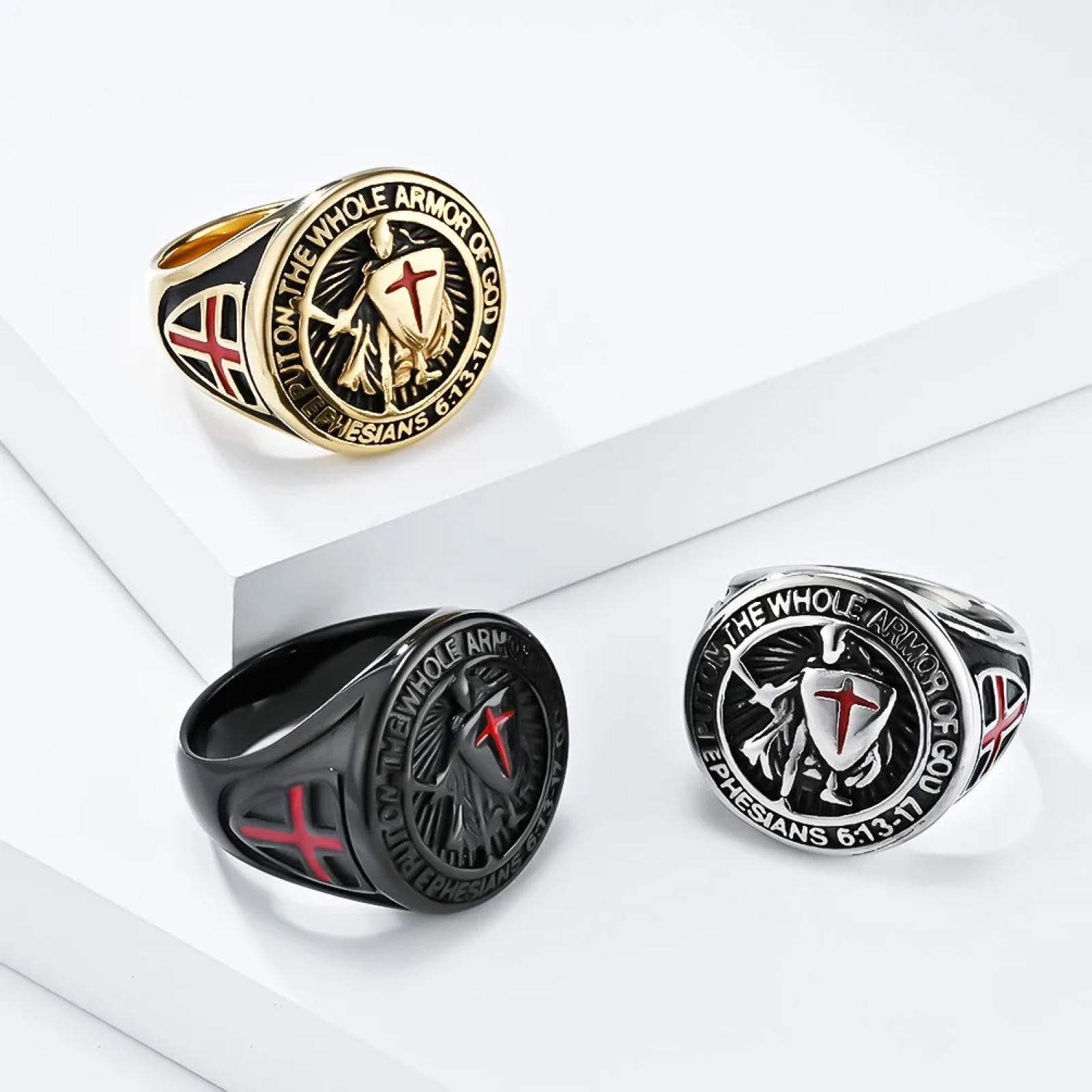 Ring Ringe Damen Bijouterie Herren Grenzüberschreitender Europäischer Und Amerikanischer Stil Retro Temple Knight Shield Cross Ring Ring Nische Personalisierter Handschmu