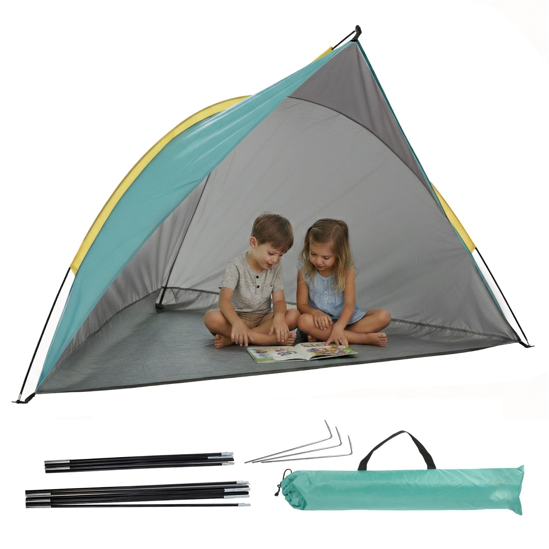 GEEZY Pop Up Beach Tent - 1-2 Person UPF 50+ UV Sun Protection, Sun Shade Shelter for Beach, Camping & Garden - 2 Person Portable Canopy, Silver Coated 170T Polyester with Carry Bag