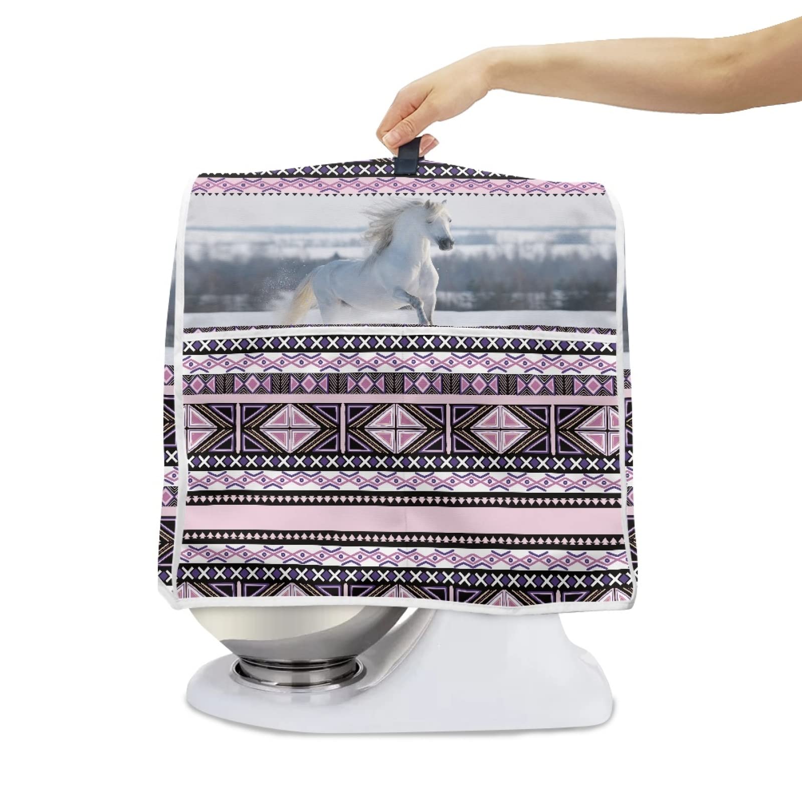 Veniyate Stand Mixer Cover Ethnic Native American Aztec Horse Print Kitchen Aid Mixer Cover, Stand Mixer Accessory with Pockets for Stand Mixer Appliance Accessories