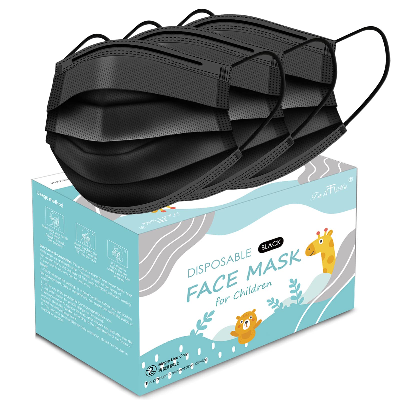Disposable Kids Masks for Protection Breathable Colorful Black Cute Facemasks for Children