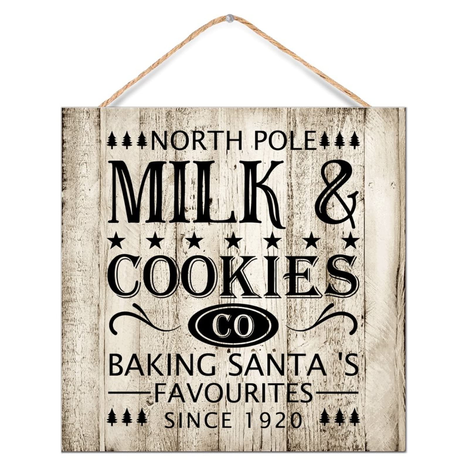 Décoration murale en bois vieilli North Pole Milk & Cookies salon 30x30 cm