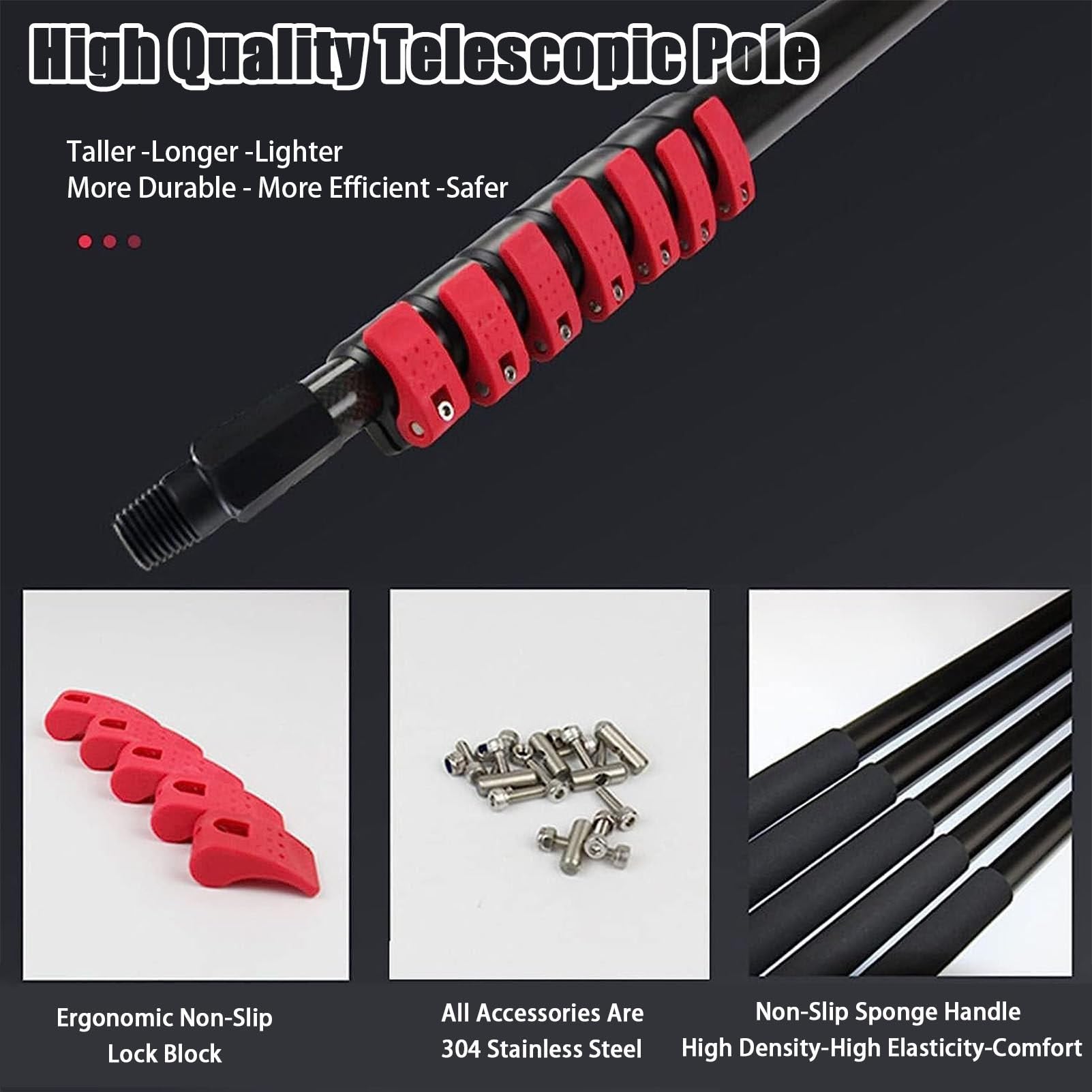Kit de Cepillo cópico con alimentación de Agua - Herramienta de Limpieza Aadjustable para Paneles solares Ventanas y techos - De 35 cm a 9 m (29 torte) - Ideal para el