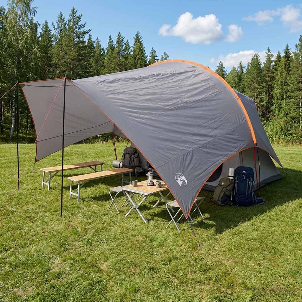 Telo da Campeggio 550x400x230 cm Grigio e Arancione Poliestere 185T PU
