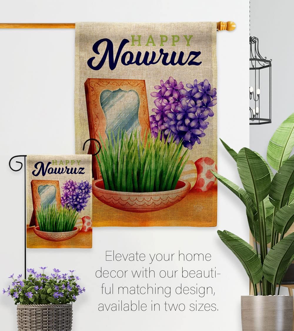 Nowruz Holiday Burlap Garden Flag Pole Home Decor Burlap Banner Room Wall Patio Lawn Front Porch Outdoor Yard Decorations Small Tapestry Celebration Persian New Year Christian Religion Made in USA