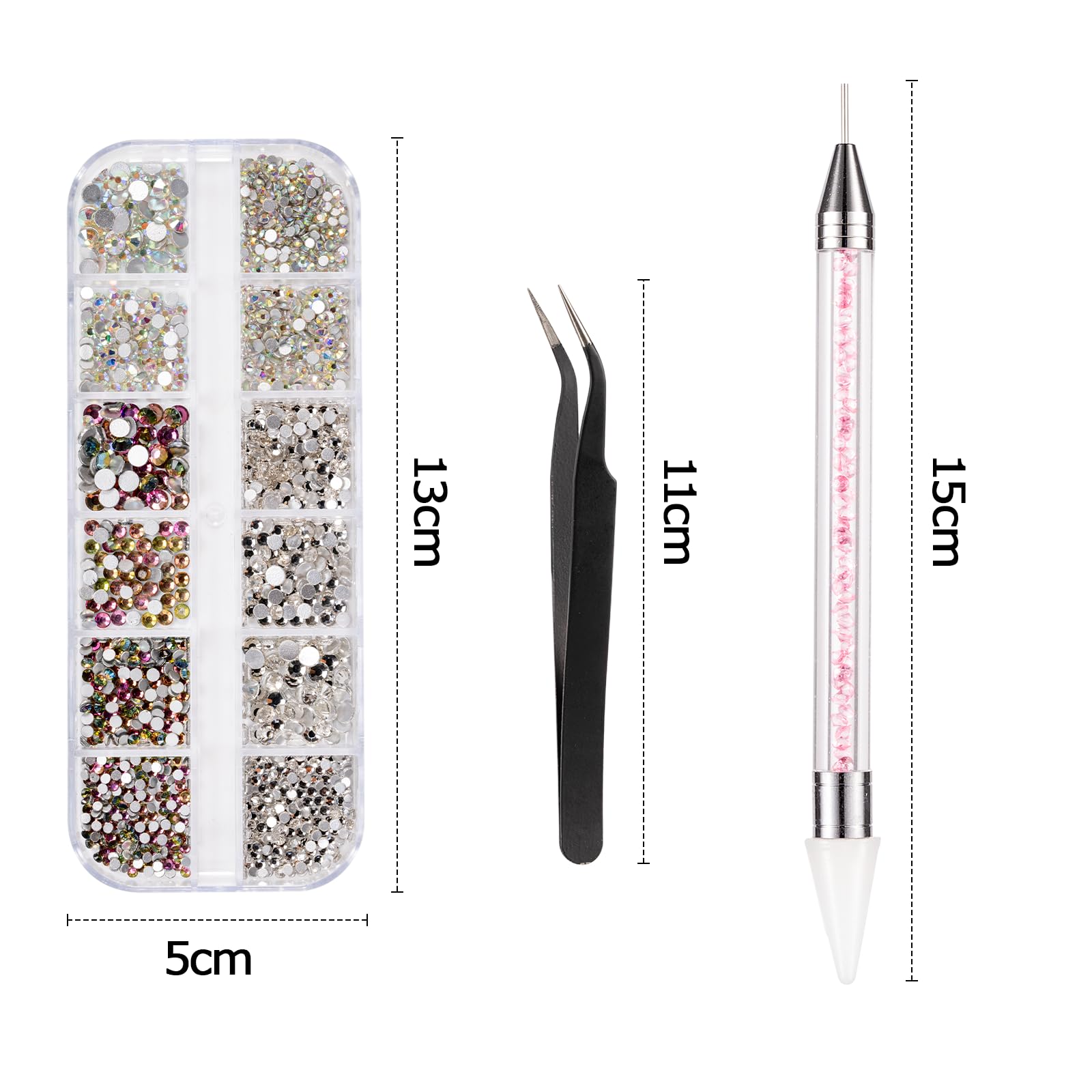 5600 sztuk kamieni strasu Nail Art, 36 kolorów, błyszczące kamienie, dekoracje do zdobienia paznokci, w tym pisak woskowy do kamieni strasu i picker