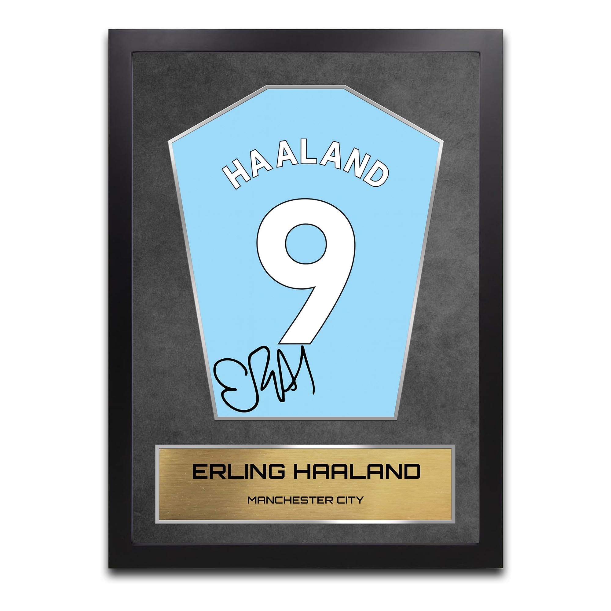Memorabilia Hub A3 Framed Erling Haaland Manchester City Shirt Display Framed - Autograph Print Football Memorabilia